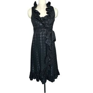 Anthropologie Eva Franco Black Ruffle Faux Wrap Midi Dress| Size 2